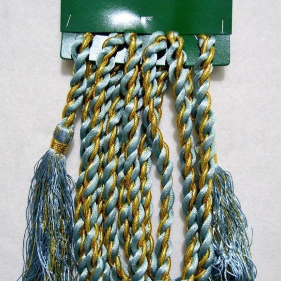 12 Light blue and gold satin Christmas tree rope garland w/tassels 8 feet each